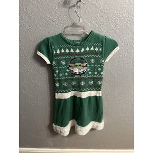 Star Wars‎ Girls Baby Yoda Grogu Holiday Knit Christmas Girls Dress M (7-8)